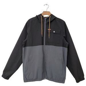Voyager Windbreaker Jacket Mens Medium Gray Black Hooded Full Zip Waterproof